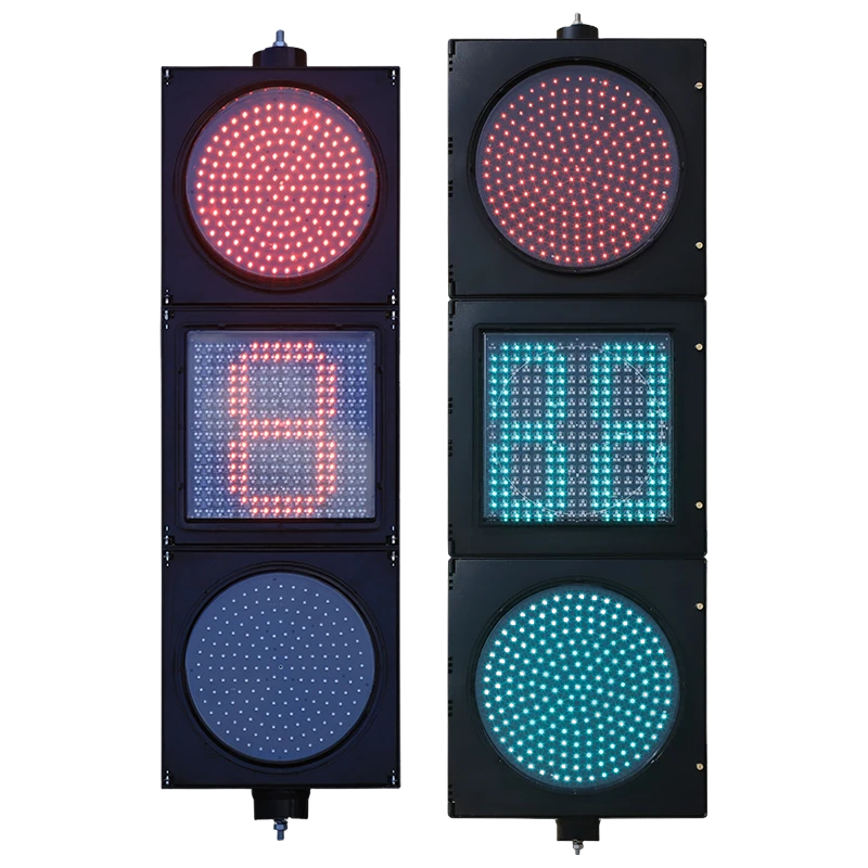Semáforo de esfera completa vermelho/amarelo/verde de baixa potência com contagem regressiva de matriz de pontos