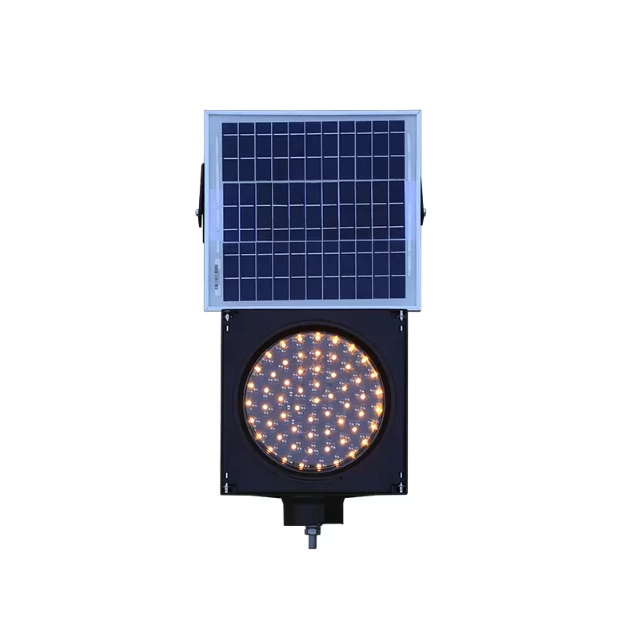 Luz amarela intermitente alimentada por energia solar Luz amarela intermitente alimentada por energia solar